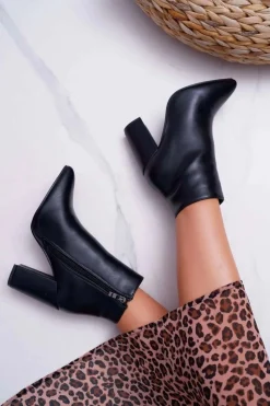 Best Boto Botki Damskie na Słupku Czarne Bangaro