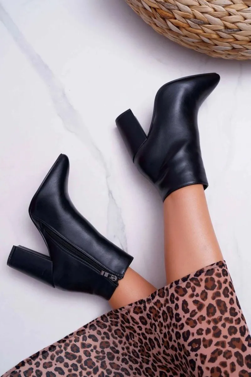 Best Boto Botki Damskie na Słupku Czarne Bangaro