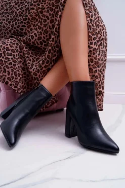 Best Boto Botki Damskie na Słupku Czarne Bangaro