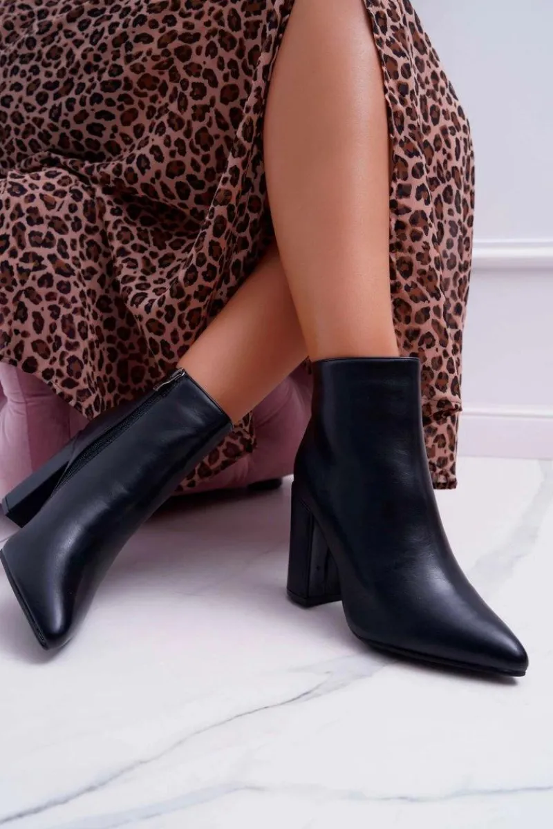 Best Boto Botki Damskie na Słupku Czarne Bangaro