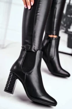 Sale Botki Damskie Na Słupku Czarne In Your Eyes Damskie Botki Na Słupku|Czarne Botki