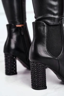 Sale Botki Damskie Na Słupku Czarne In Your Eyes Damskie Botki Na Słupku|Czarne Botki