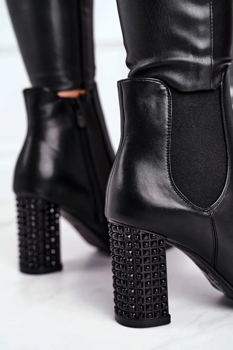 Sale Botki Damskie Na Słupku Czarne In Your Eyes Damskie Botki Na Słupku|Czarne Botki