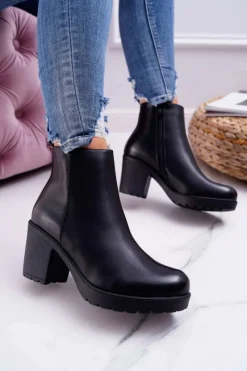 Botki Damskie Na Słupku Czarne Veba Damskie Botki Na Słupku|Botki Na Obcasie