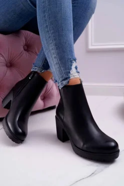 Botki Damskie Na Słupku Czarne Veba Damskie Botki Na Słupku|Botki Na Obcasie