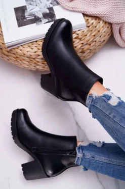 Botki Damskie Na Słupku Czarne Veba Damskie Botki Na Słupku|Botki Na Obcasie