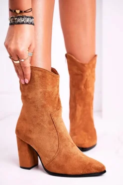 Botki Na Słupku|Czarne Botki>Boto Botki Damskie Na Słupku Eko-Zamsz Camel Ecstasy