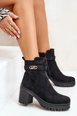 Hot Botki Damskie Na Słupku Eko Zamszowe Ocieplane Na Zamek Czarne Laonora Damskie Botki Na Słupku|Czarne Botki