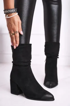 New Buty damskie Vinceza Botki Damskie Na Słupku Eko-Zamsz Czarne Up Side