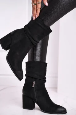 New Buty damskie Vinceza Botki Damskie Na Słupku Eko-Zamsz Czarne Up Side