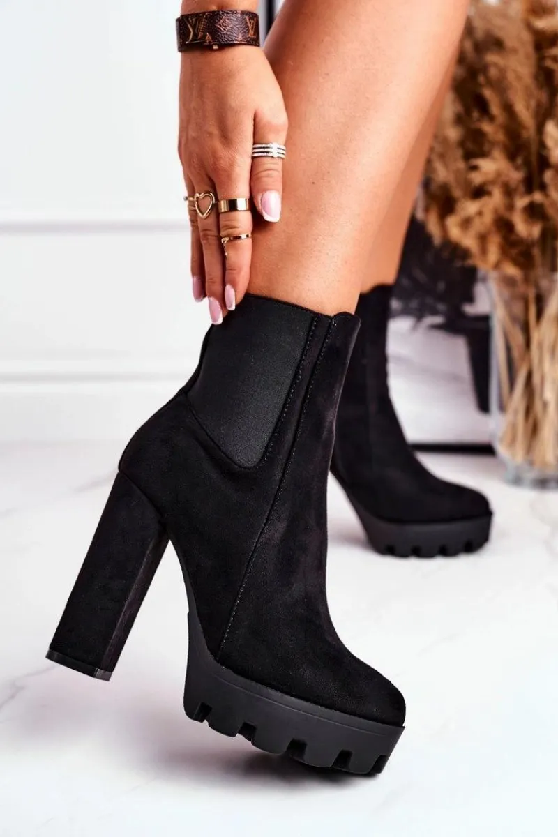 Online Boto Botki Damskie Na Słupku Eko-Zamsz Czarne Juliet