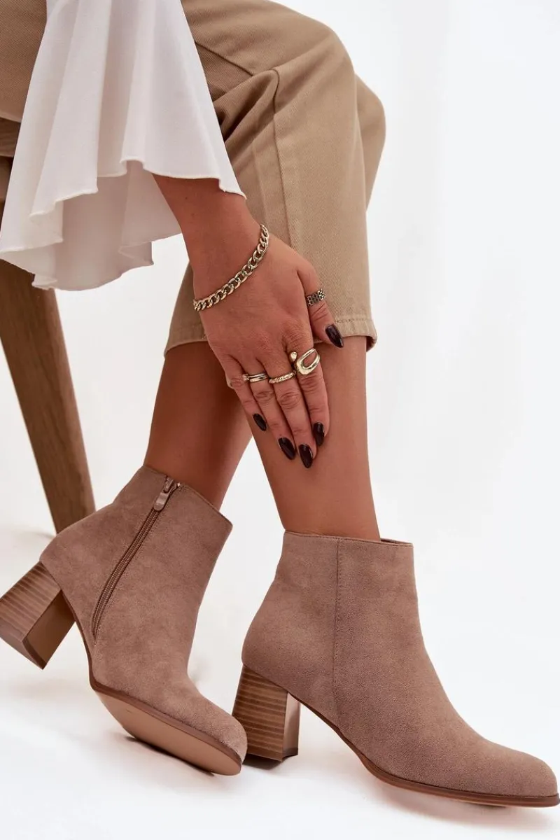 Sale Botki Damskie Na Słupku Eko Zamszowe Beżowe Marilou Damskie Botki Na Słupku|Botki Na Obcasie