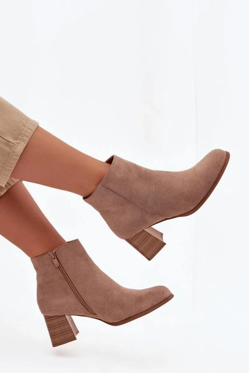 Sale Botki Damskie Na Słupku Eko Zamszowe Beżowe Marilou Damskie Botki Na Słupku|Botki Na Obcasie