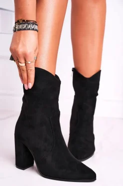 Best Botki Damskie Na Słupku Eko-Zamsz Czarne Ecstasy Damskie Botki Na Słupku|Czarne Botki
