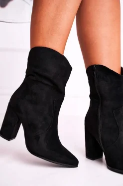 Best Botki Damskie Na Słupku Eko-Zamsz Czarne Ecstasy Damskie Botki Na Słupku|Czarne Botki