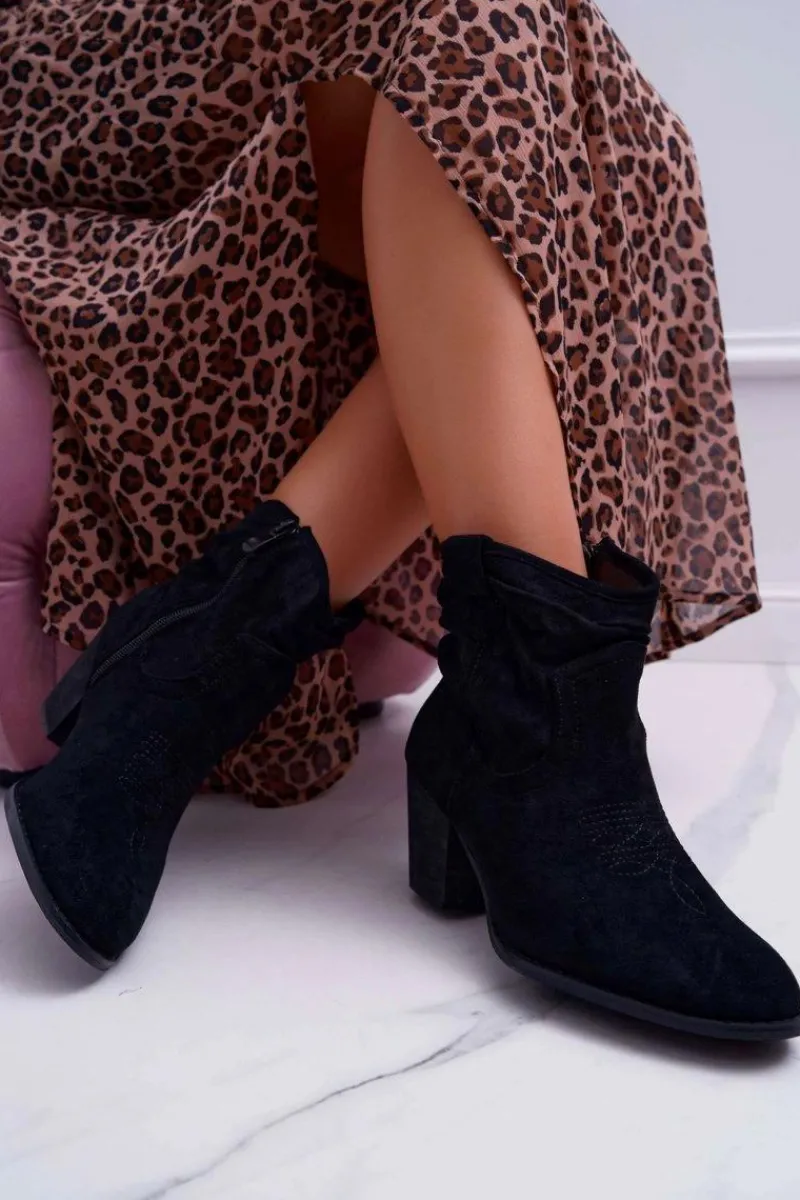 Botki Na Słupku|Botki Zimowe Damskie>Boto Botki Damskie Na Słupku Kowbojki Czarne Maverick