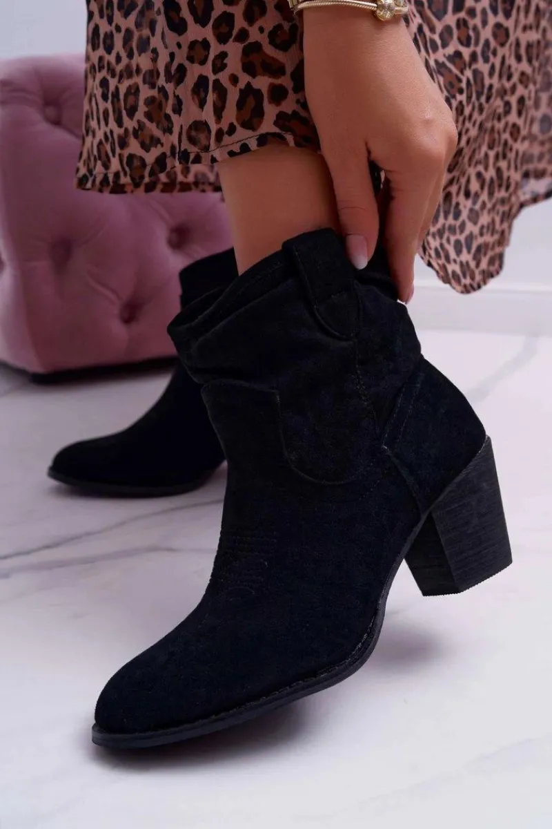 Botki Na Słupku|Botki Zimowe Damskie>Boto Botki Damskie Na Słupku Kowbojki Czarne Maverick