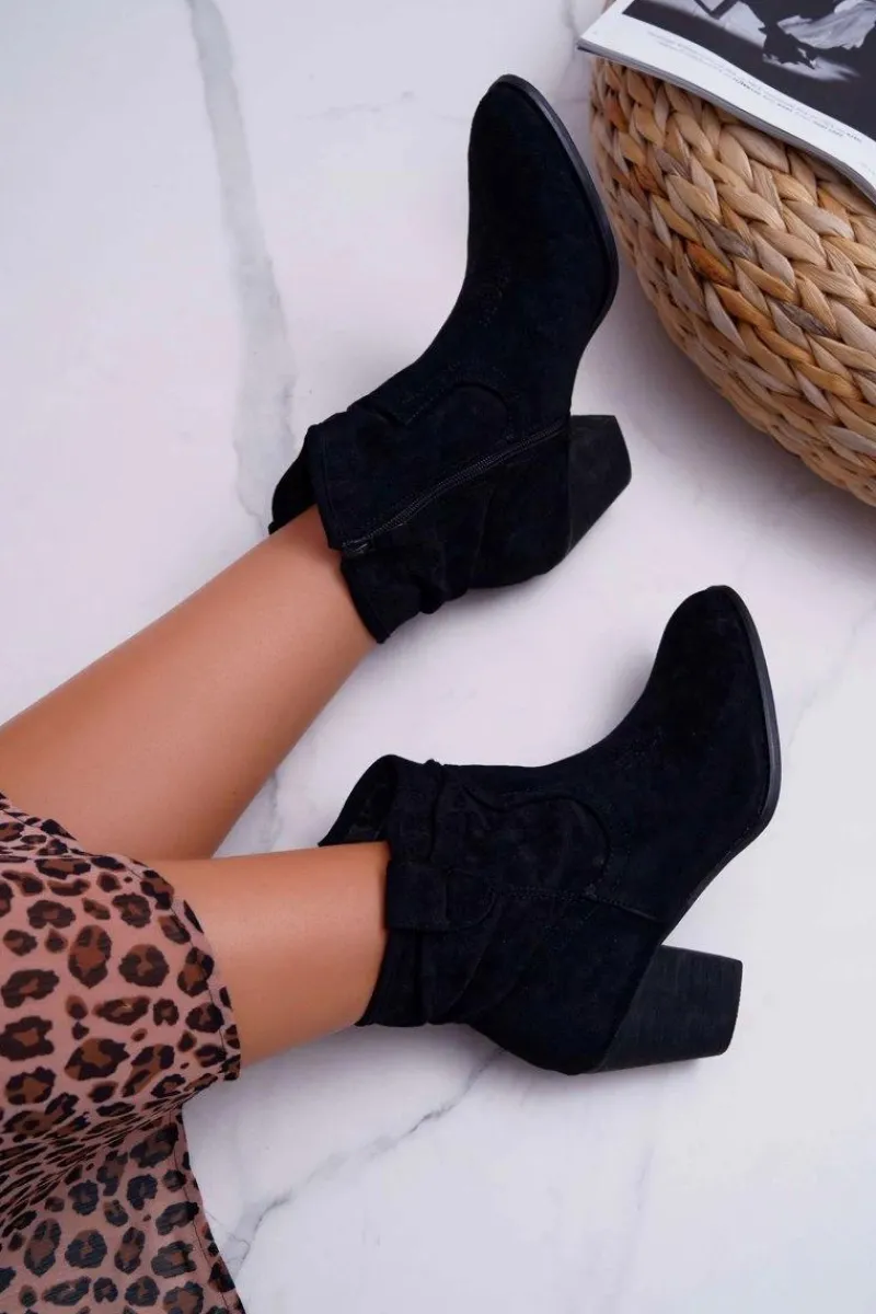 Botki Na Słupku|Botki Zimowe Damskie>Boto Botki Damskie Na Słupku Kowbojki Czarne Maverick