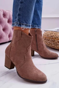 Discount Botki Damskie Na Słupku Kowbojki Khaki Nutriso Damskie Botki Na Słupku|Brązowe I Beżowe Botki