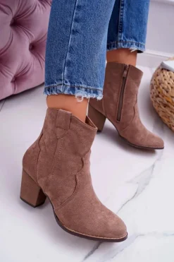 Discount Botki Damskie Na Słupku Kowbojki Khaki Nutriso Damskie Botki Na Słupku|Brązowe I Beżowe Botki