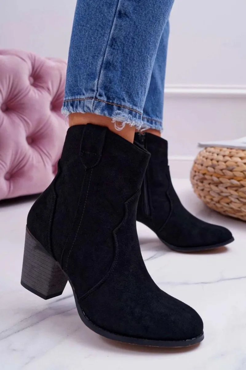 Clearance Boto Botki Damskie Na Słupku Kowbojki Czarne Nutriso