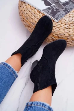 Clearance Boto Botki Damskie Na Słupku Kowbojki Czarne Nutriso