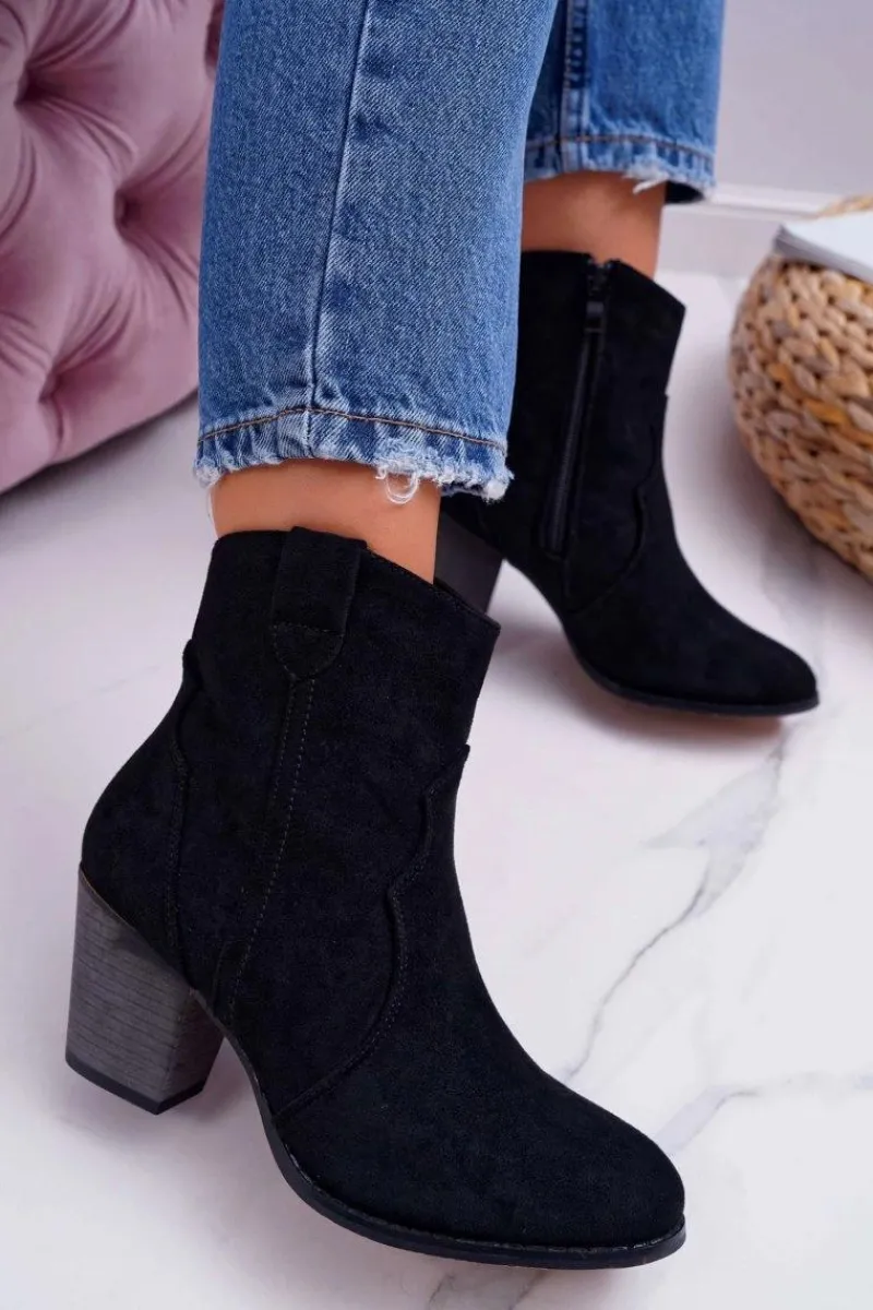 Clearance Boto Botki Damskie Na Słupku Kowbojki Czarne Nutriso