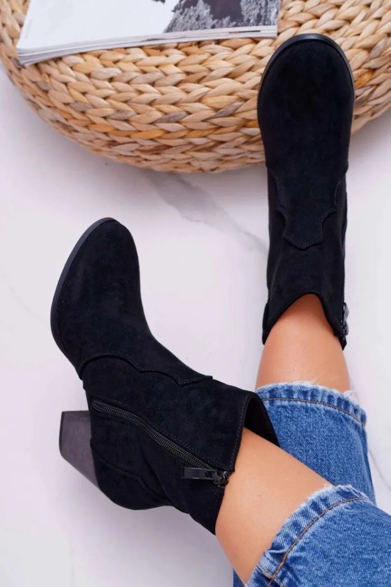 Clearance Boto Botki Damskie Na Słupku Kowbojki Czarne Nutriso