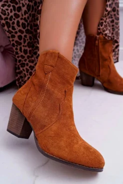 Discount Boto Botki Damskie Na Słupku Kowbojki Camel Nutriso