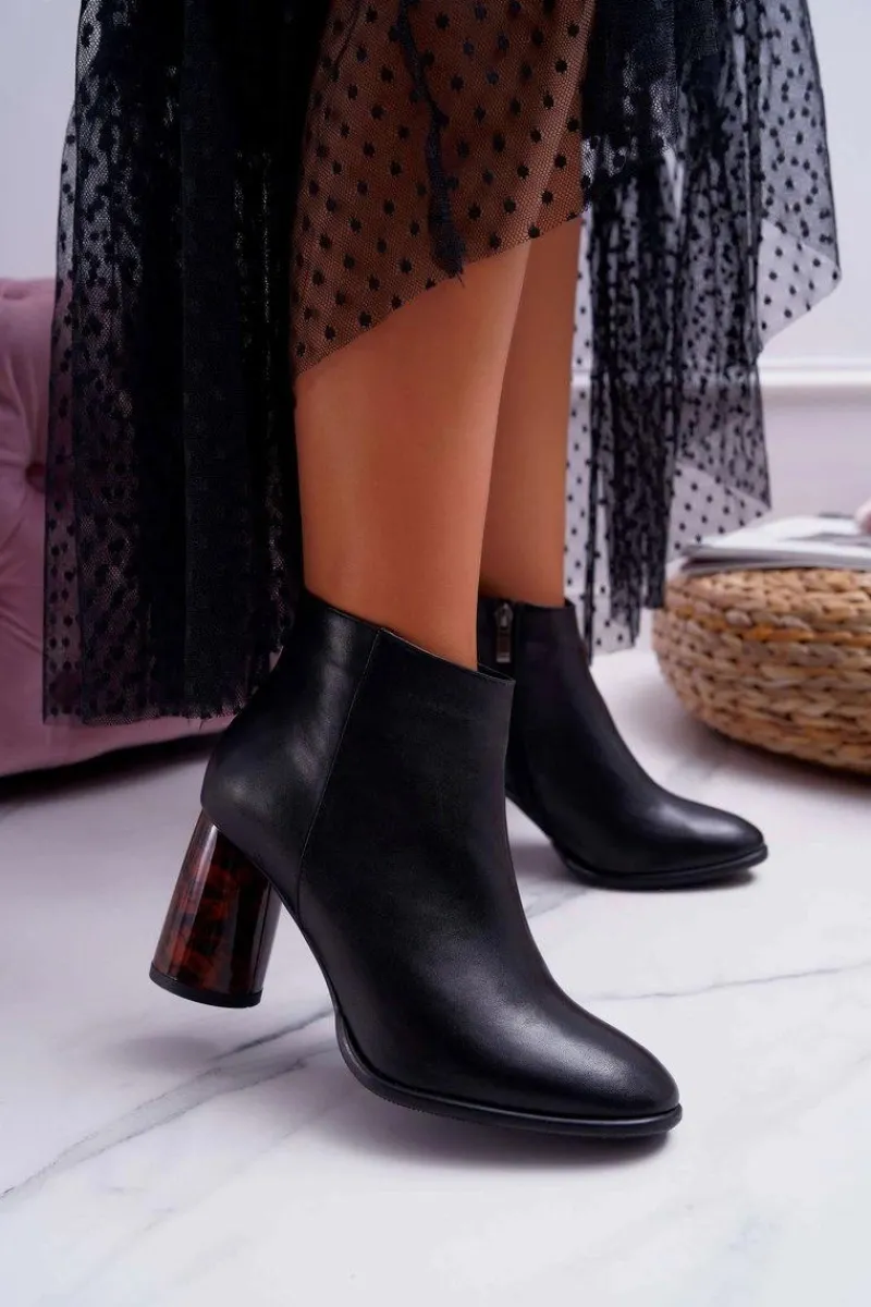 Botki Na Słupku|Botki Zimowe Damskie>Laura Messi Botki Damskie Na Słupku Skórzane Czarne 2056