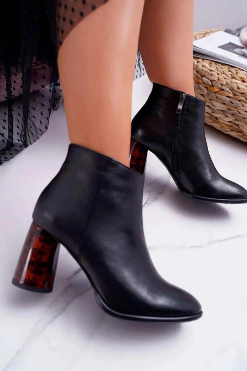 Botki Na Słupku|Botki Zimowe Damskie>Laura Messi Botki Damskie Na Słupku Skórzane Czarne 2056