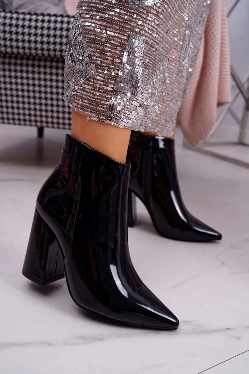 Botki Na Słupku|Botki Zimowe Damskie>Boto Botki Damskie Na Słupku Lakierowane Czarne Ferty