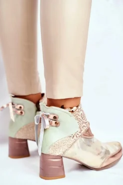 Hot Maciejka Botki Damskie Na Słupku Beżowe 03410-04