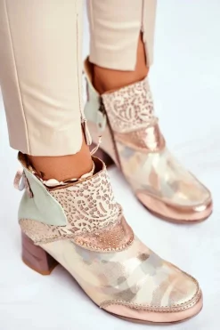 Hot Maciejka Botki Damskie Na Słupku Beżowe 03410-04