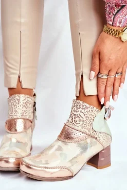 Hot Maciejka Botki Damskie Na Słupku Beżowe 03410-04