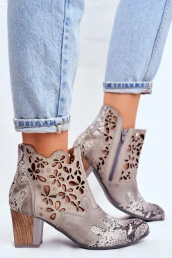 Clearance Maciejka Botki Damskie Na Słupku Wiosenne Popielate 04369-13