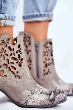 Clearance Maciejka Botki Damskie Na Słupku Wiosenne Popielate 04369-13