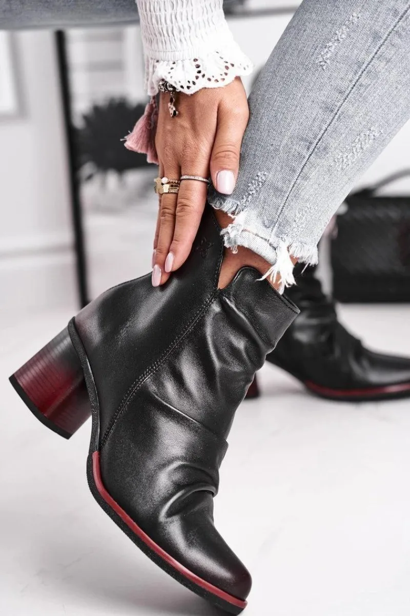 Maciejka Botki Damskie Na Słupku Czarne 04757-01