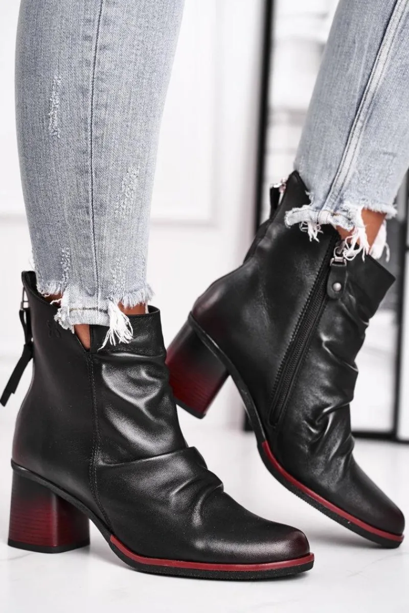 Maciejka Botki Damskie Na Słupku Czarne 04757-01