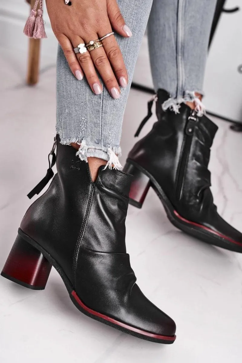 Maciejka Botki Damskie Na Słupku Czarne 04757-01