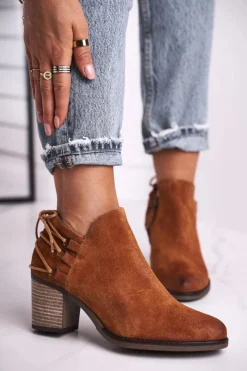 Clearance Botki Damskie Na Słupku Skóra Rude 04812-29 Damskie Botki Wiosenne|Botki Maciejka