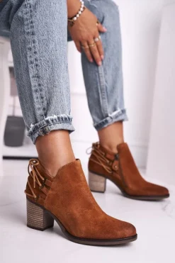 Clearance Botki Damskie Na Słupku Skóra Rude 04812-29 Damskie Botki Wiosenne|Botki Maciejka