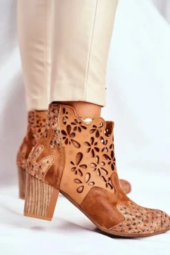 Online Botki Damskie Na Słupku Wiosenne Rude 04369-29 Damskie Botki Wiosenne|Botki Maciejka