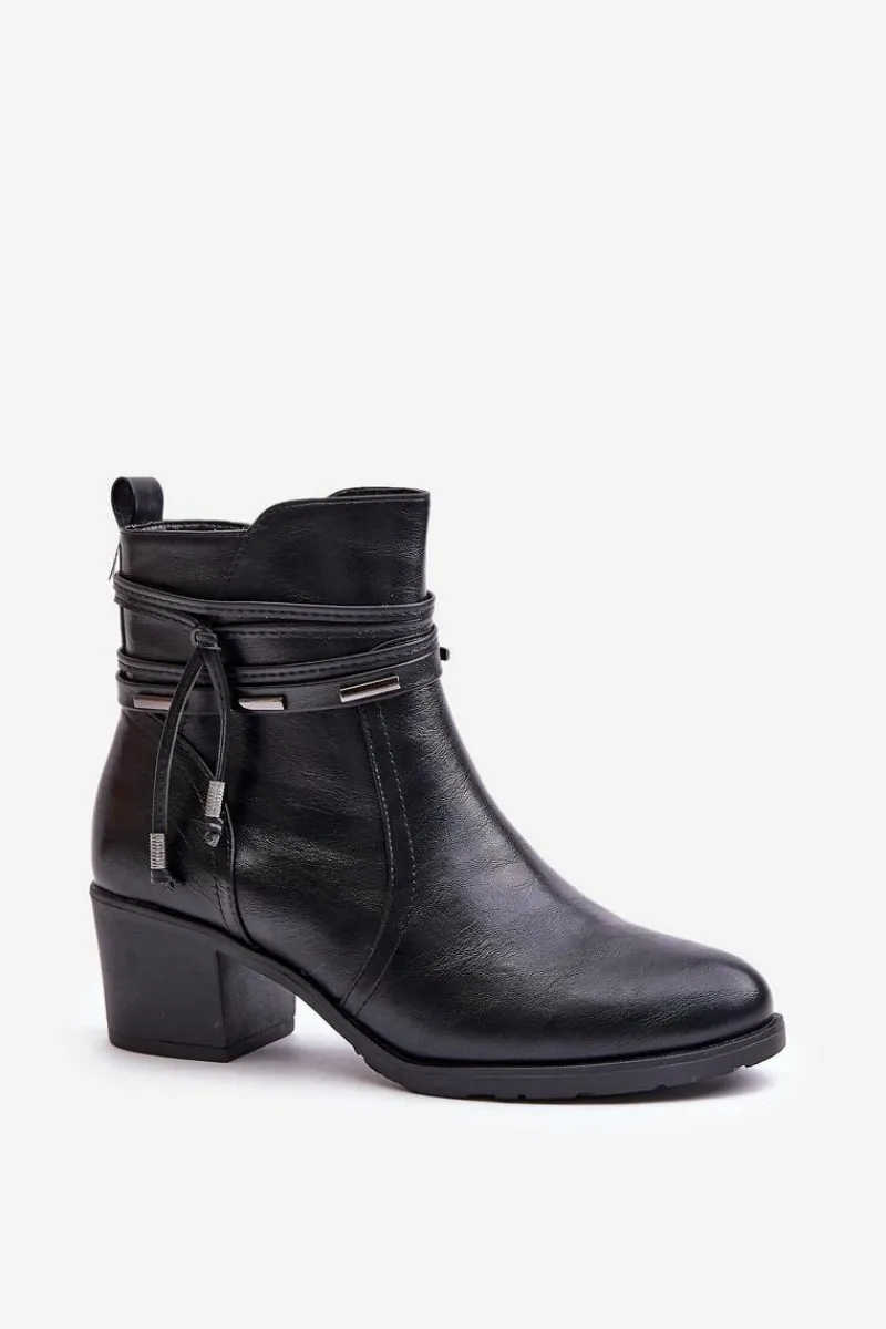 Botki Ocieplane|Botki Na Obcasie>Boto Botki Damskie Na Słupku Ocieplane Czarne Lobina Czarny