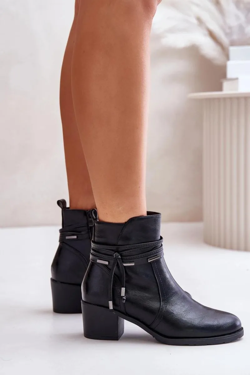 Botki Ocieplane|Botki Na Obcasie>Boto Botki Damskie Na Słupku Ocieplane Czarne Lobina Czarny