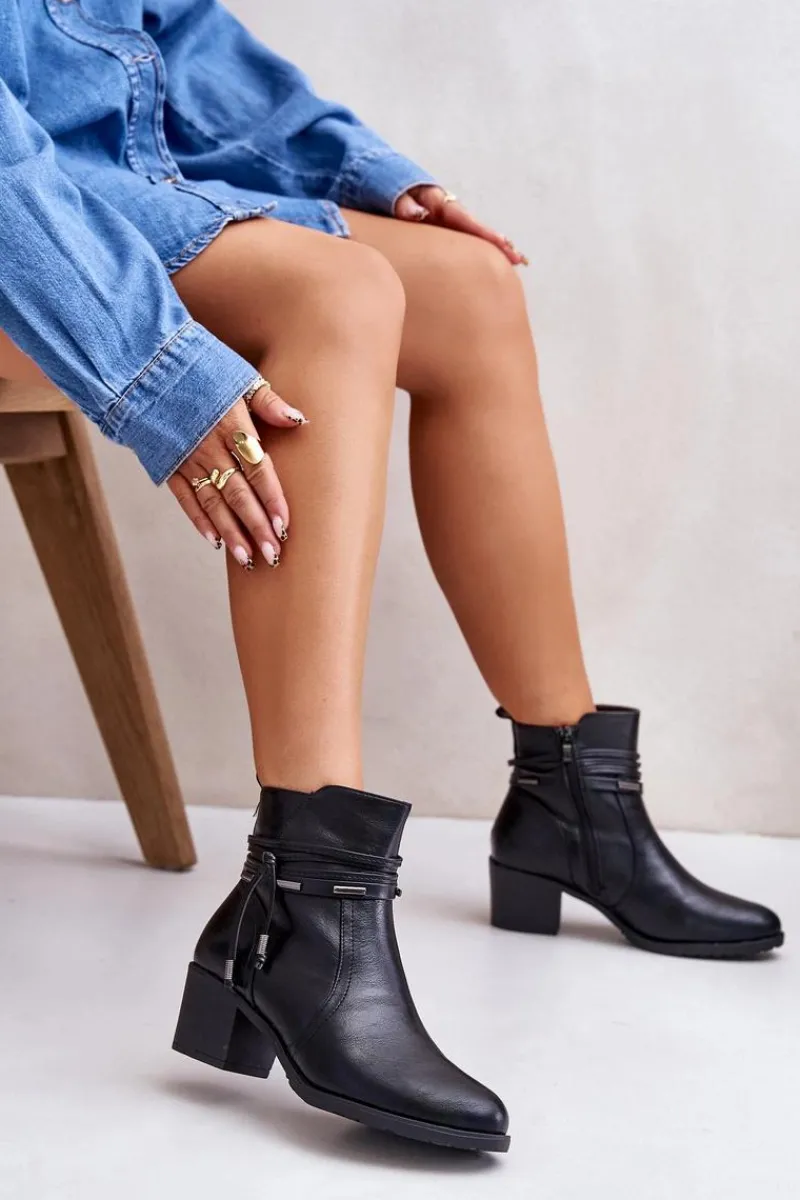 Botki Ocieplane|Botki Na Obcasie>Boto Botki Damskie Na Słupku Ocieplane Czarne Lobina Czarny