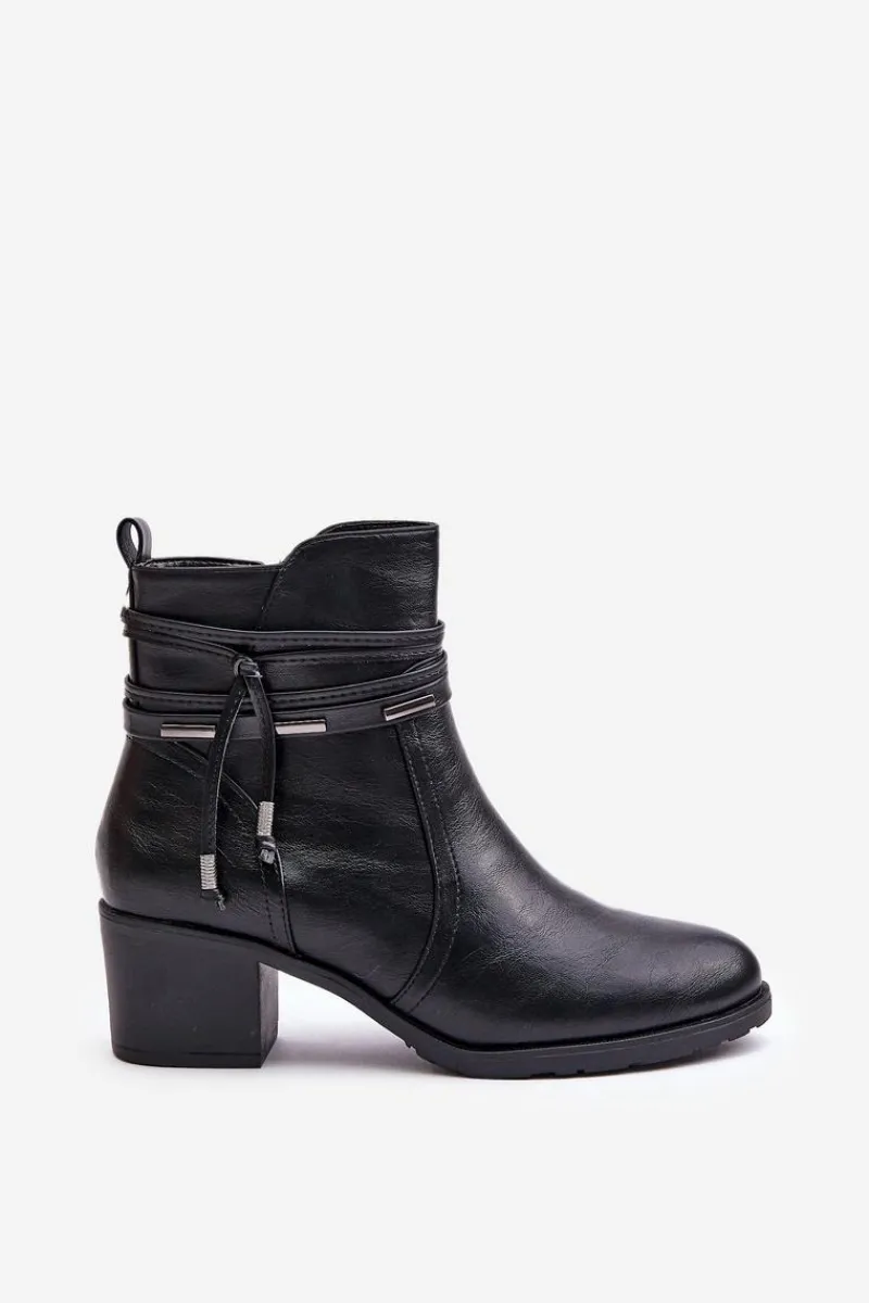 Botki Ocieplane|Botki Na Obcasie>Boto Botki Damskie Na Słupku Ocieplane Czarne Lobina Czarny