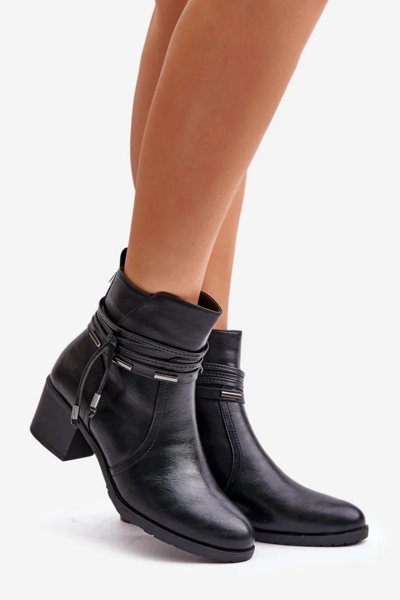 Botki Ocieplane|Botki Na Obcasie>Boto Botki Damskie Na Słupku Ocieplane Czarne Lobina Czarny