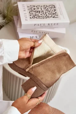 New Boto Botki Damskie Na Słupku Ocieplane Eko Zamszowe Beżowe Arkesia Beżowy