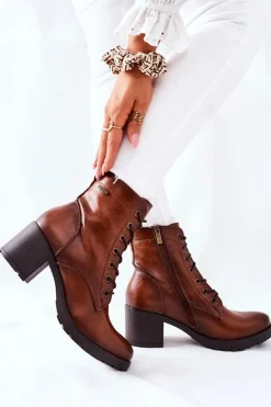 Sale Buty damskie Vinceza Botki Damskie Na Słupku Ocieplane Camel Dunaff